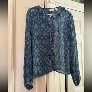 Liz Claiborne Petite Vintage Blue Patterned Women's Top